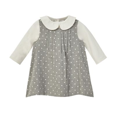 Baby girls' grey spotted dress and long sleeved top set